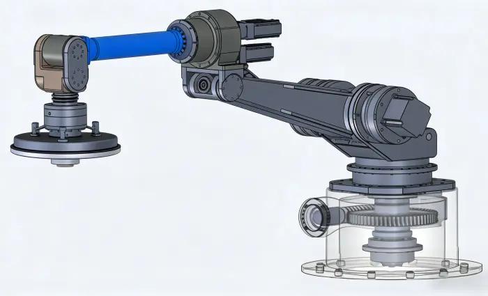 Braccio robot industriale con componenti di precisione