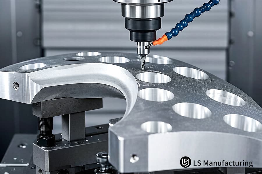 Une machine CNC réalise des trous fraisés par usinage CNC sur de l'aluminium 6061 pour les composants de châssis automobiles.