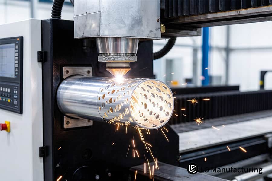 Perforazione di un cilindro in alluminio per componenti strutturali aerospaziali con taglio laser di precisione 6061-T6.