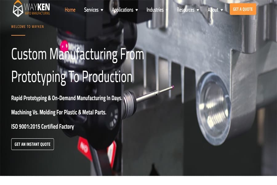 Sito Web WayKen per servizi di produzione personalizzati dalla prototipazione alla produzione.