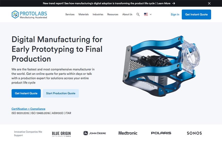 Protolabs fornisce servizi di lavorazione CNC rapidi a 5 assi dalla prototipazione iniziale alla produzione finale.