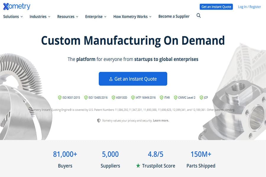 Xometry mette in contatto i clienti con i servizi dei fornitori di lavorazione CNC a 5 assi per la produzione personalizzata.